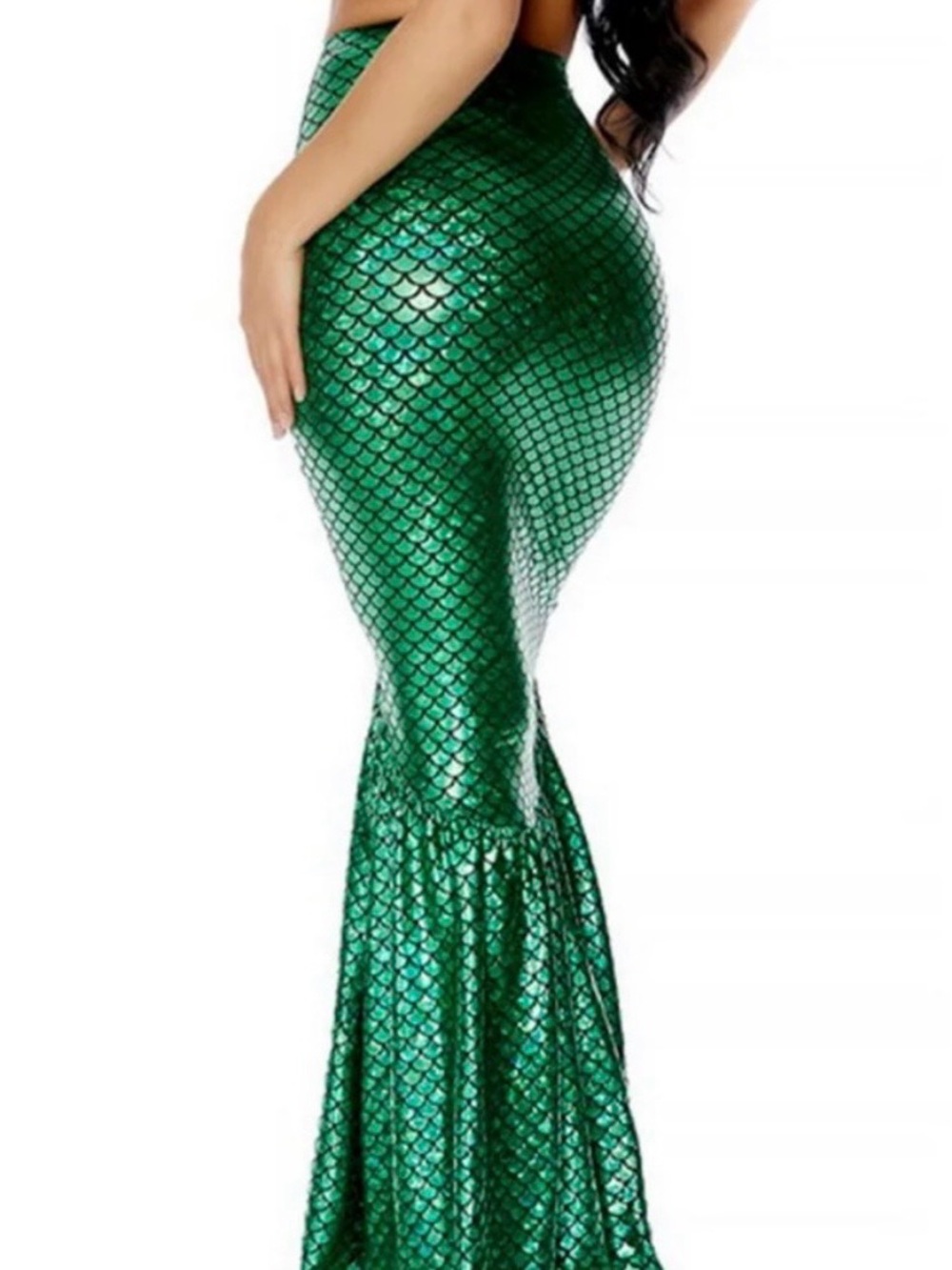 Green Metallic Mermaid-Scale Maxi Skirt